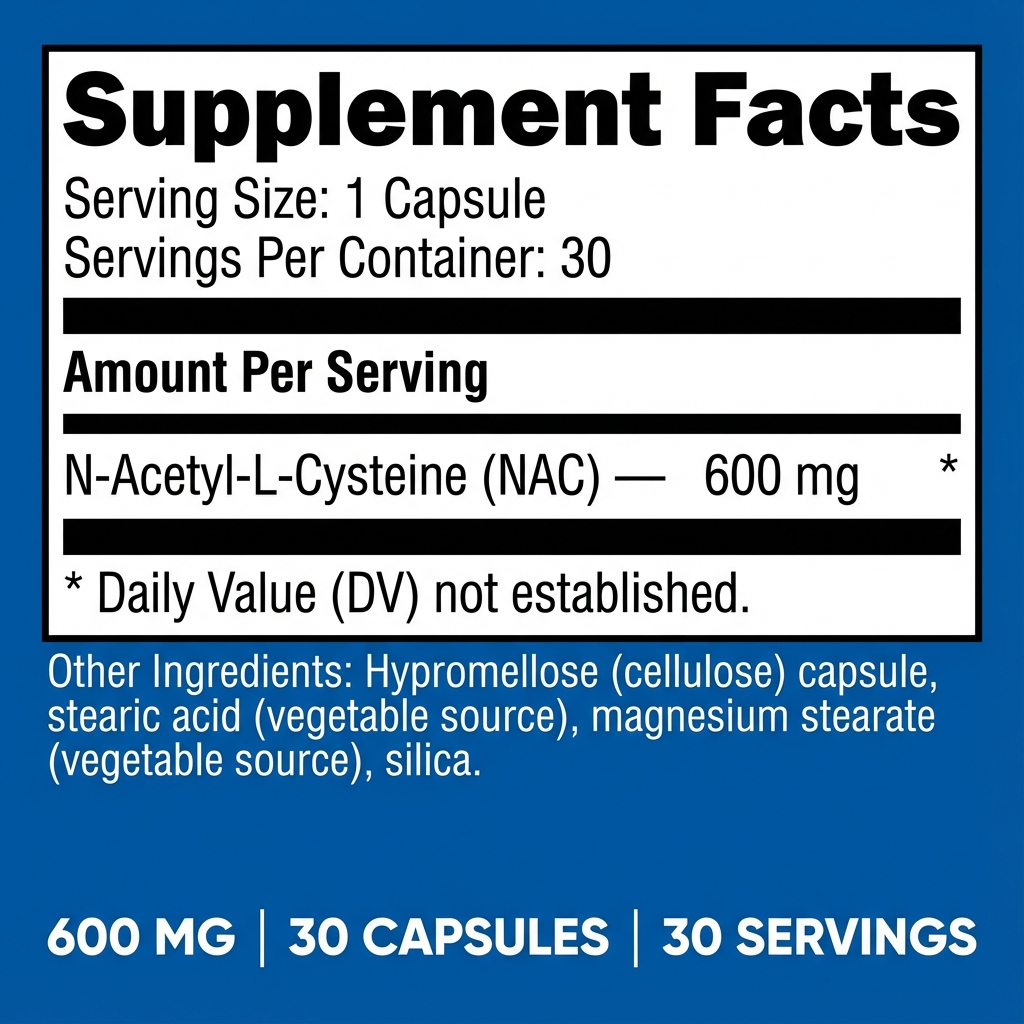 NAC N-Acetyl-L-Cysteine for Daily Antioxidant Support (30 Capsules)